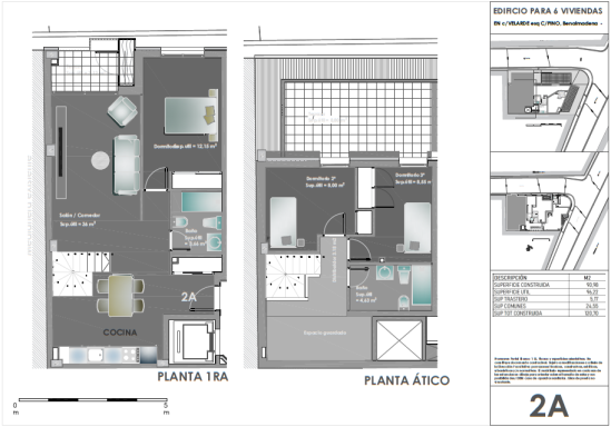 Planos 2A Plano de planta de un apartamento con distribución de habitaciones y áreas.